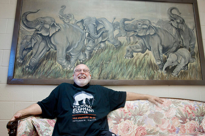 Executive Director John Lehnhardt laughs while telling a story at the National Elephant Center in Sebastian.