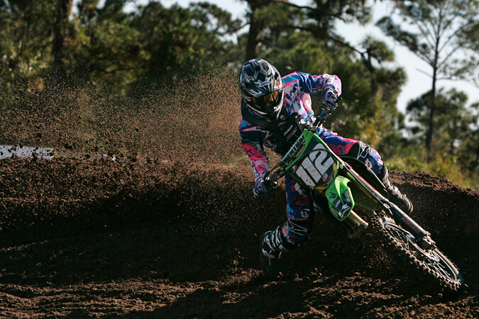 A dirt bike rider competes in the Florida Trail Riders Motocross race at Mesa Park in Fellsmere