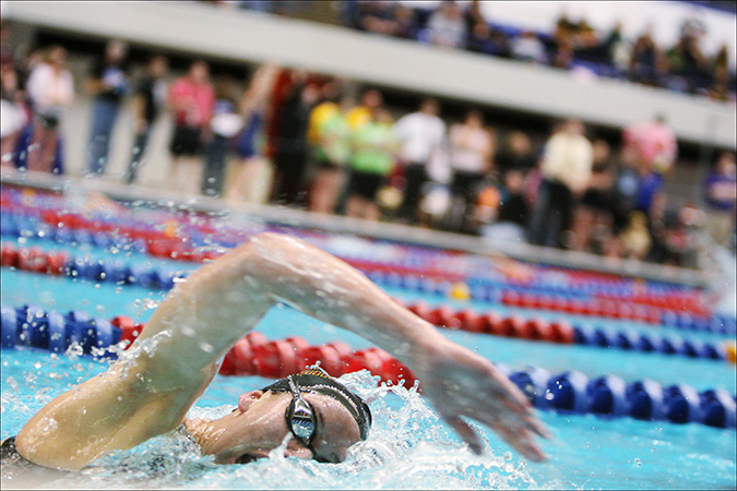 Chesterton's Julia Campbell competes in the 500 Yard Freestyle during the Girls Swimming/Diving state championship at the IUPUI Natatorium in Indianapolis