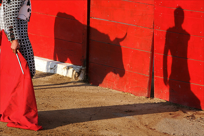 Matador Emanuel Lopez squares off against the bull during a fight at La Paloma bullring in Puerto Vallarta, Mexico, Feb. 04, 2008.