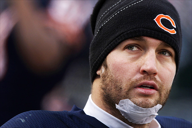 Jay Curler looks at the scoreboard in the final minutes of the fourth quarter in a game against the New York Jets at Soldier FIeld, Sunday, Dec 26, 2010.