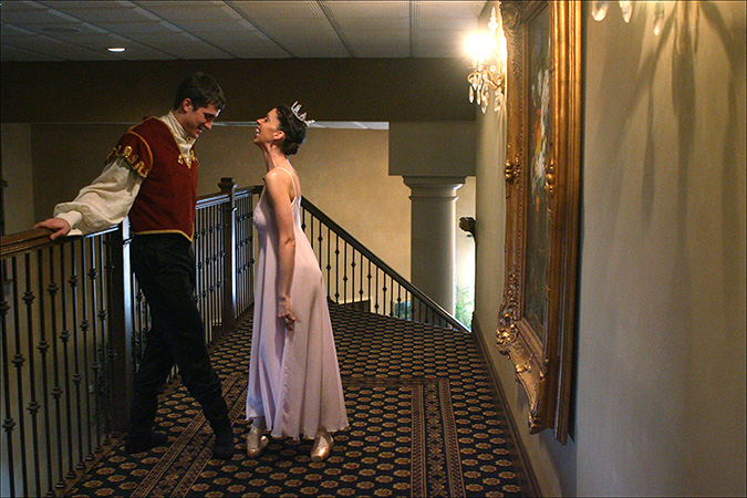Dancers Adam Meeker and Amber Mack with the Indiana Ballet Theatreshare a moment before performing a production of Sleeping Beauty at the St Jude House Spring Tea hosted at the Avalon Manor in Hobart, Saturday, April 9, 2011.